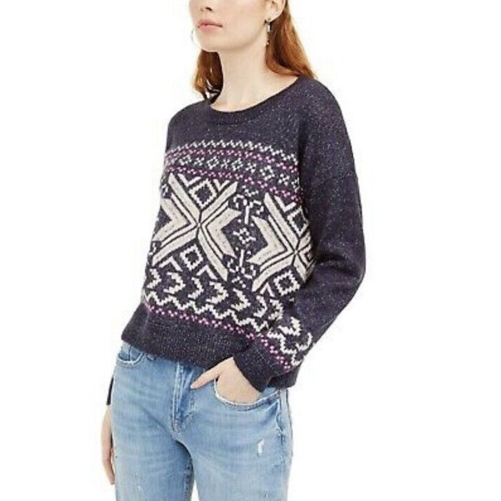 Hippie Rose Blue Juniors XS Aztec Knit Long Sleeve Crew Neck Pullover Sweater